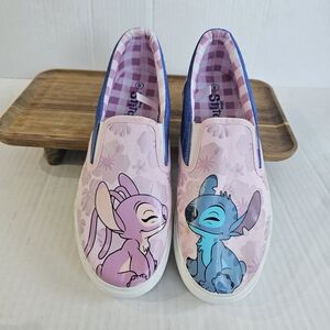 Disney Stitch Slip On Sneakers Size 8 Pink Blue Canvas Stitch Angel Casual